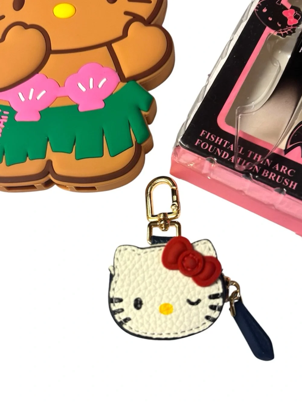 Sanrio 3 Pc Hello Kitty Bundle 13 Pro Max Hula Case AirTag Keychain Makeup Brush